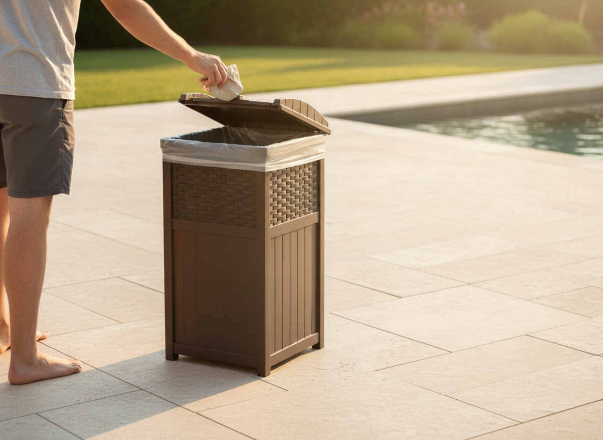 outdoor trashcan in action